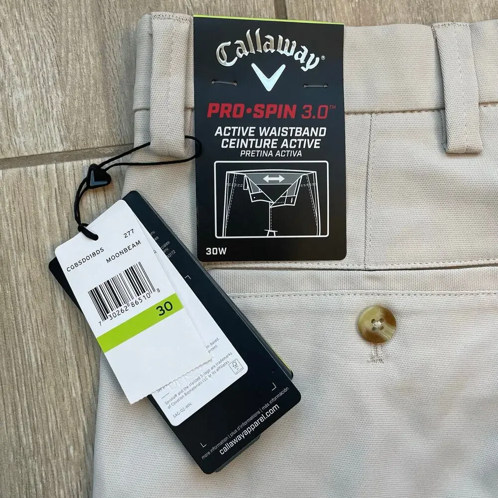 Callaway Golf Shorts Mens 30 Beige Performance Stretch 9 Inch Inseam New